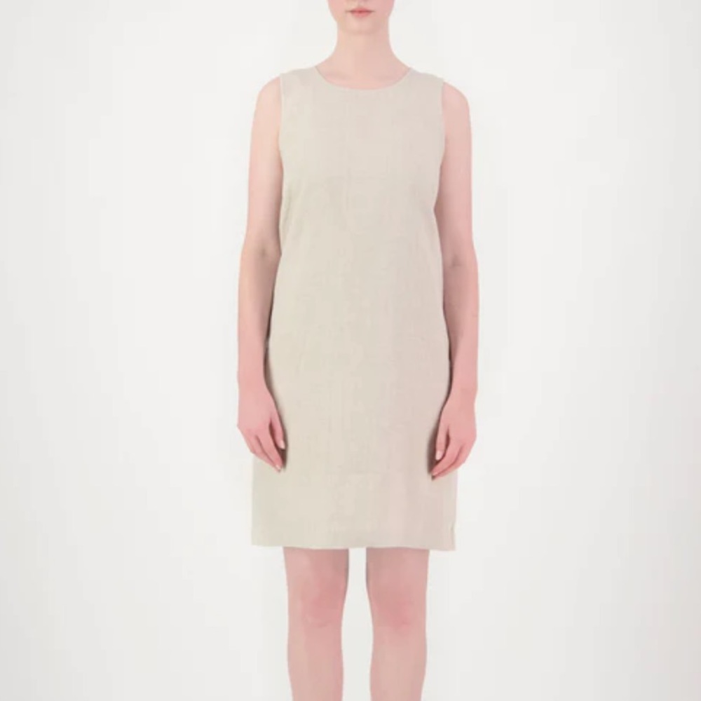 Oak + Fort sleeveless linen shift dress.
